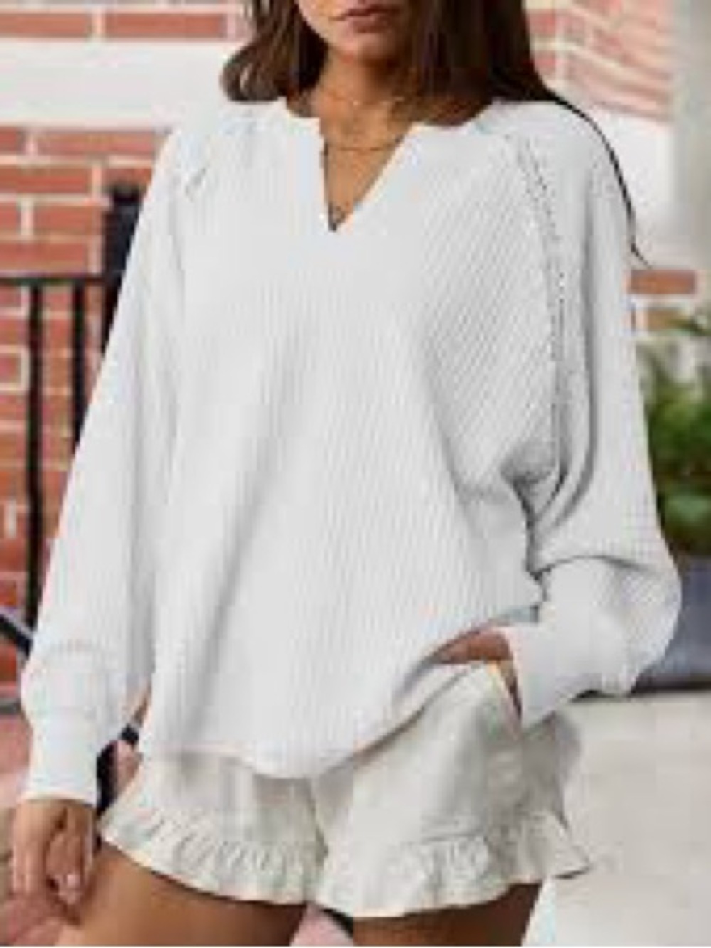 American Eagle Outfitters White V‑Neck Knit Sweater Seriously Lived In
